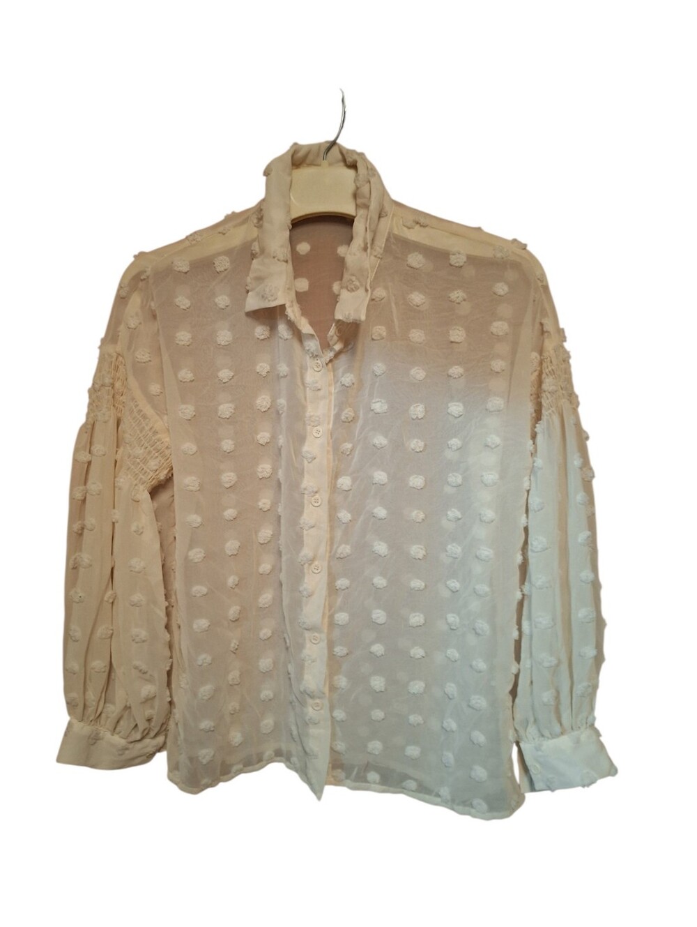 Vine & Love Textured Swiss Dot Button-Up Blouse Chenille Granny Ladies Small